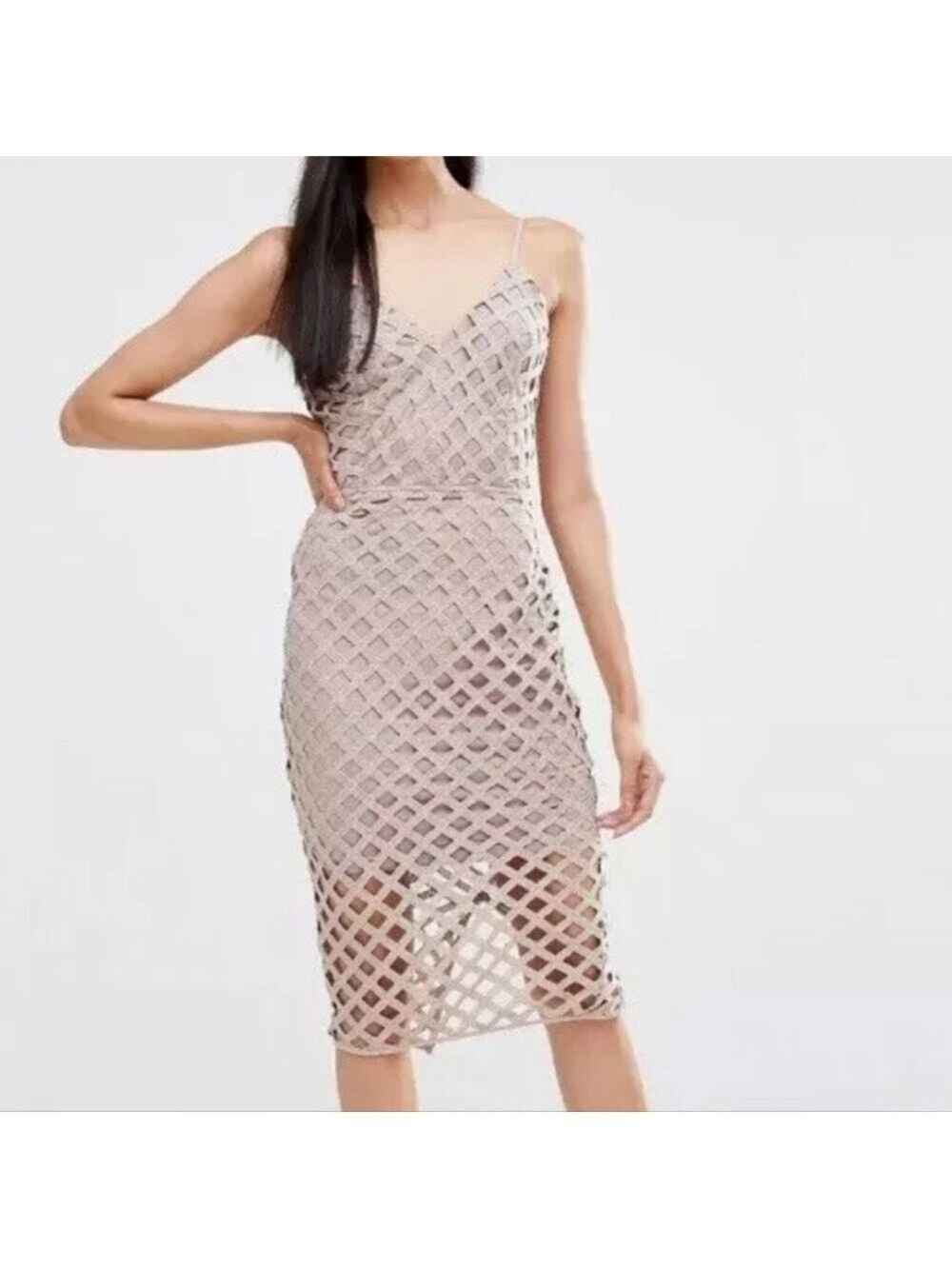 NEW Missguided Strappy Lattice Midi Dress Mauve Color Womens Size 8